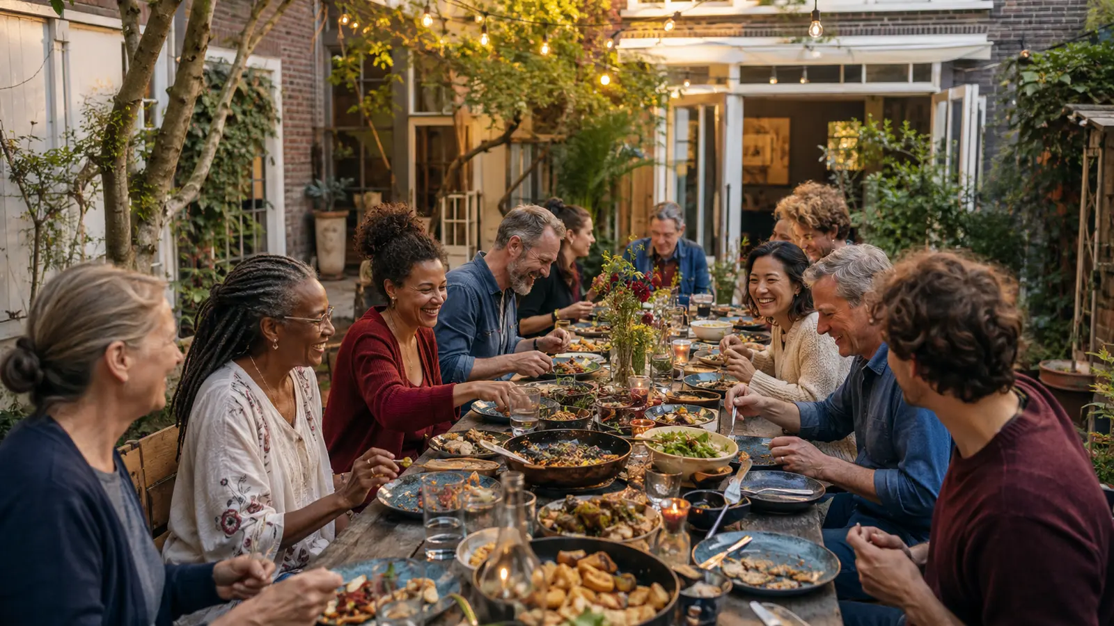 Vrienden en familie genieten samen van een diner