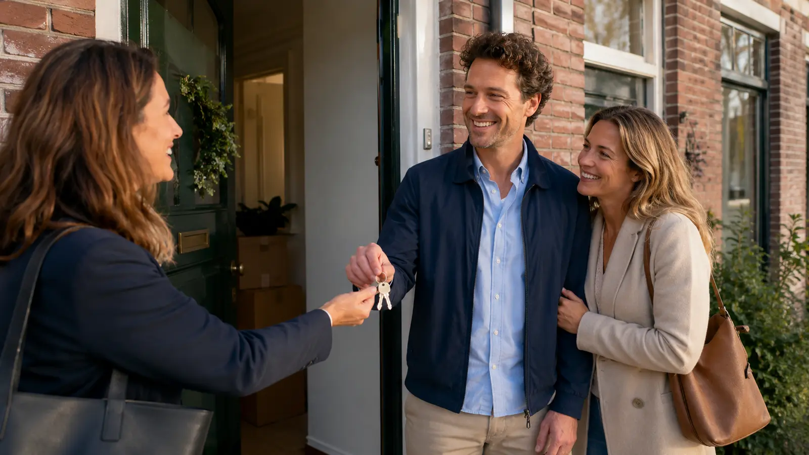 Een stel ontvangt de sleutels van hun nieuwe woning